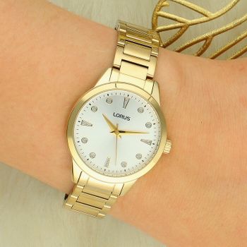 Zegarek damski Lorus Classic RG282YX9 – złoty zegarek na bransolecie ze srebrną tarczą..jpg