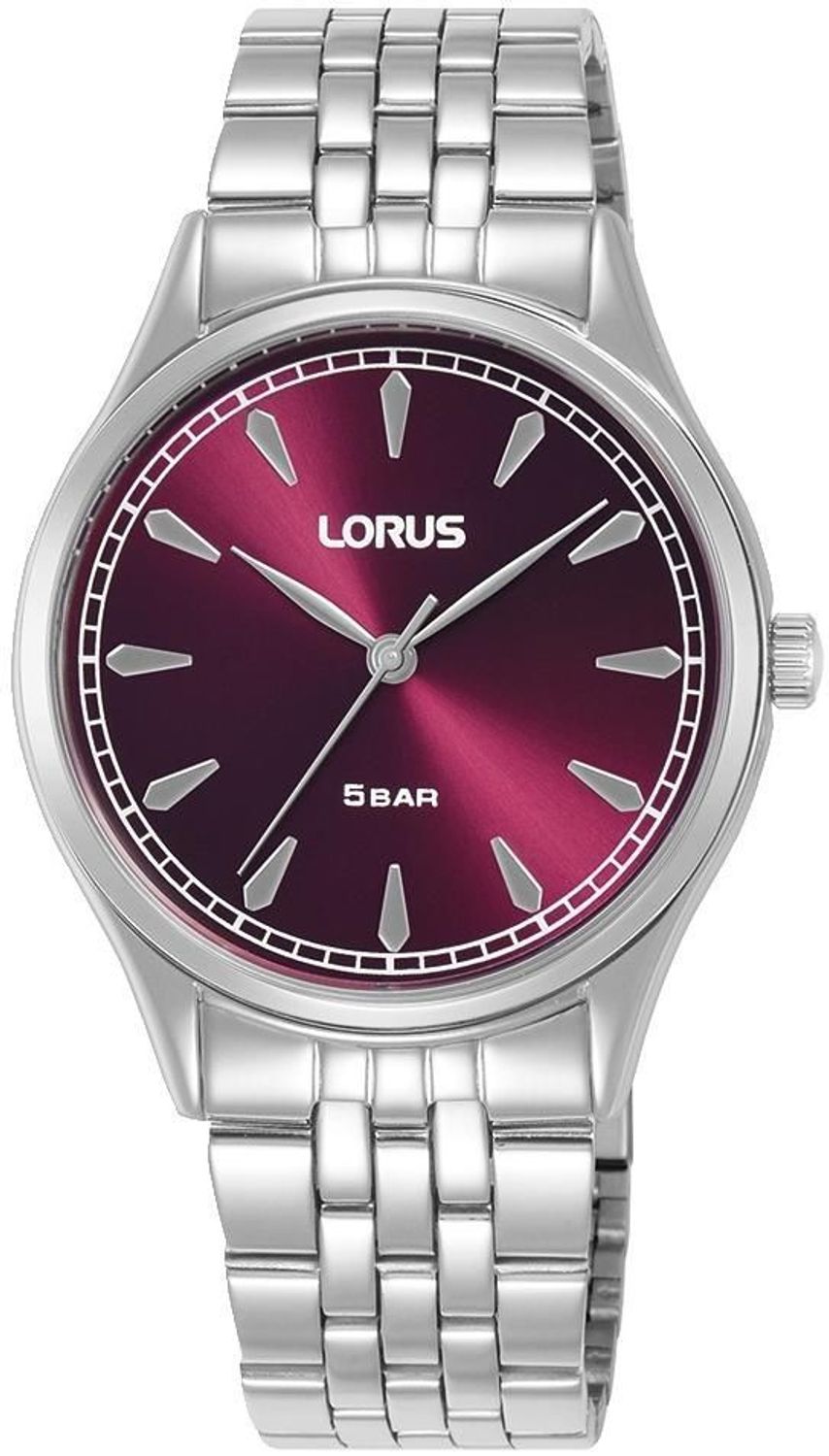 Zegarek damski Lorus RG291YX9 – bordowa tarcza, srebrna bransoleta, klasyczny 50M.jpg