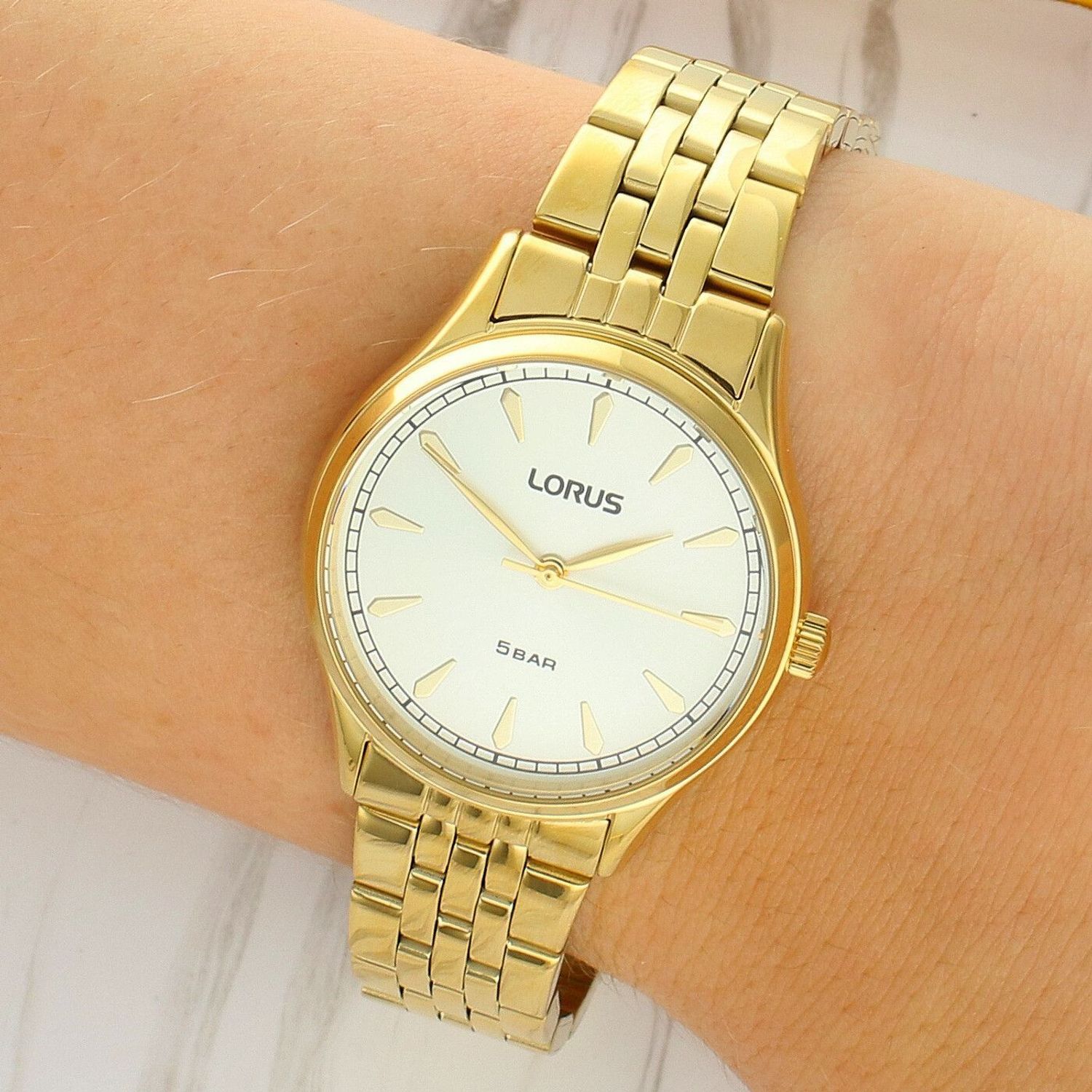 Zegarek damski Lorus Fashion RG296YX9 złoty z jasną tarczą na bransolecied.jpg