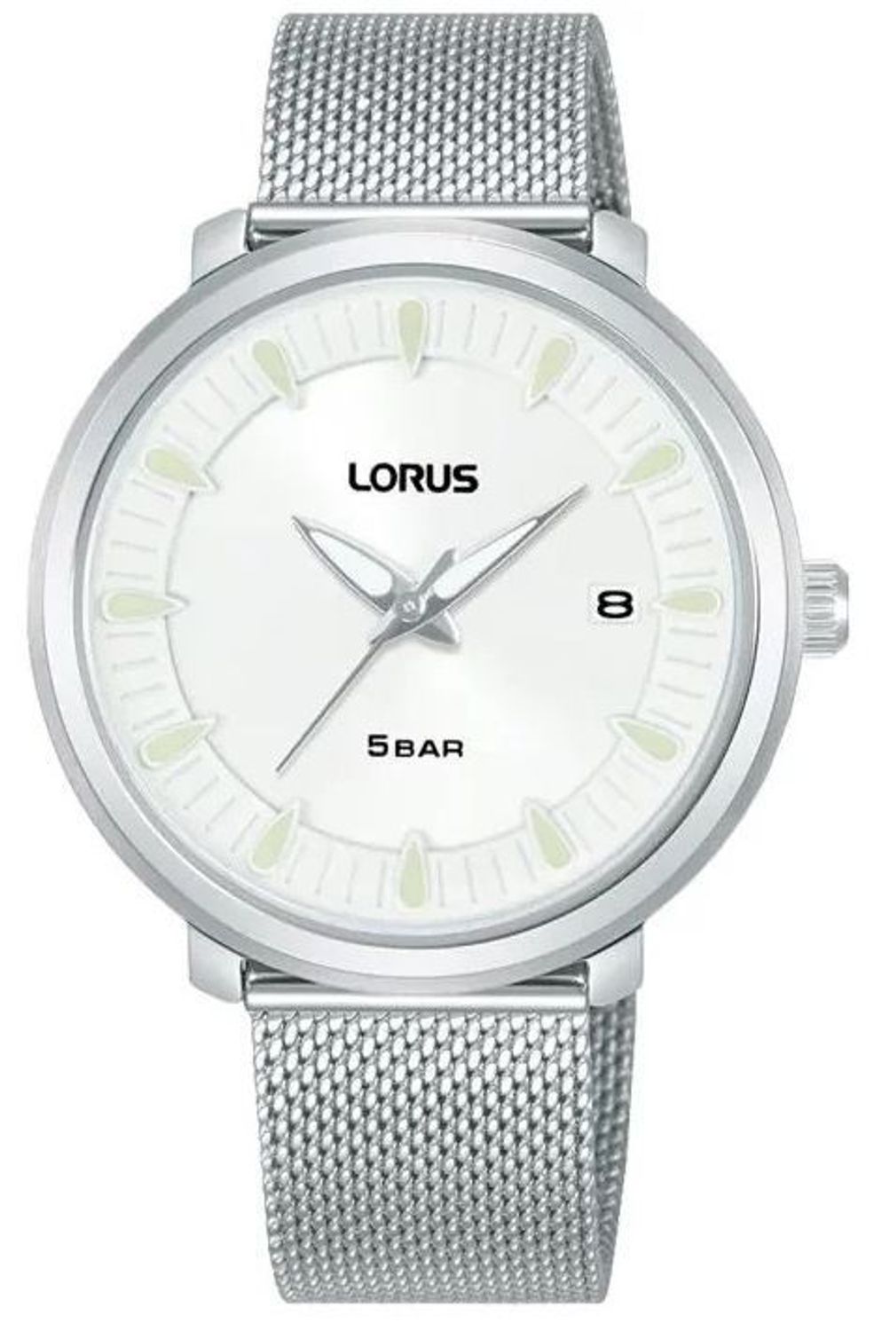 Lorus RG811DX9 – Damski zegarek klasyczny srebrny, biała tarcza, stal szlachetna, datownik, 50m.jpg