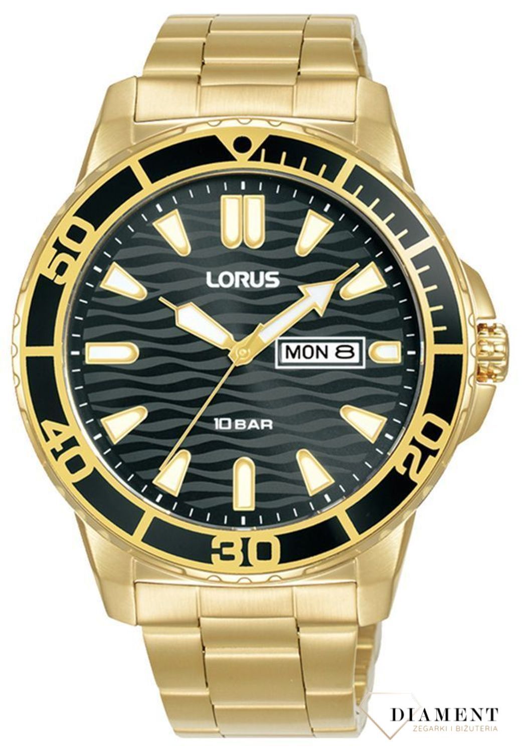 Zegarek męski Lorus na złotej bransolecie RH362AX9 falowana tarcz. Zegarek lorus dla mężczyzny. Złoty zegarek dla mężczyzny. Pomysł na prezent. Męskie zegarki w dobrej cenie. Darmowa dostawa..jpg