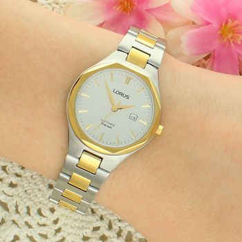 Lorus RH754BX9 Damski Zegarek Saphir Srebrno-Złoty Datownik Szafir Bransoleta 50M Elegancki szafir.jpg