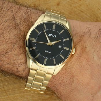 Zegarek męski Lorus RH914SX9 Classic – złoty, czarna tarcza, stalowa bransoleta, 100M black.jpg