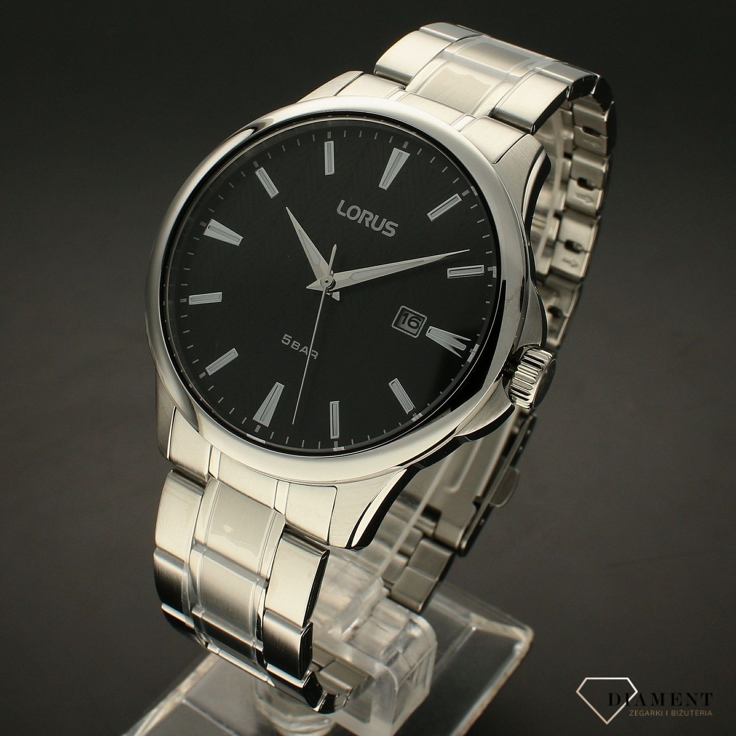 Zegarek męski na bransolecie. z czarną tarczą Lorus RH917MX9.jpg