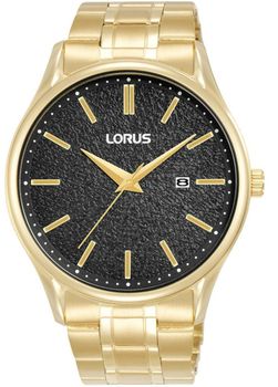 Lorus RH934QX9 – elegancki zegarek męski z czarną tarczą, datownikiem i złotą kopertą. Mechanizm kwarcowy, bransoleta ze stali, styl i trwałość.1.jpg