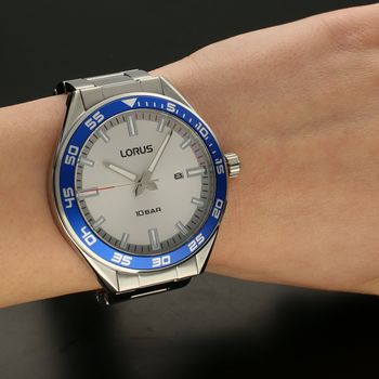 Zegarek ⌚ męski na bransolecie Lorus RH939NX9 ze srebrną tarczą i niebieskim bezelem RH939NX9 (1).jpg