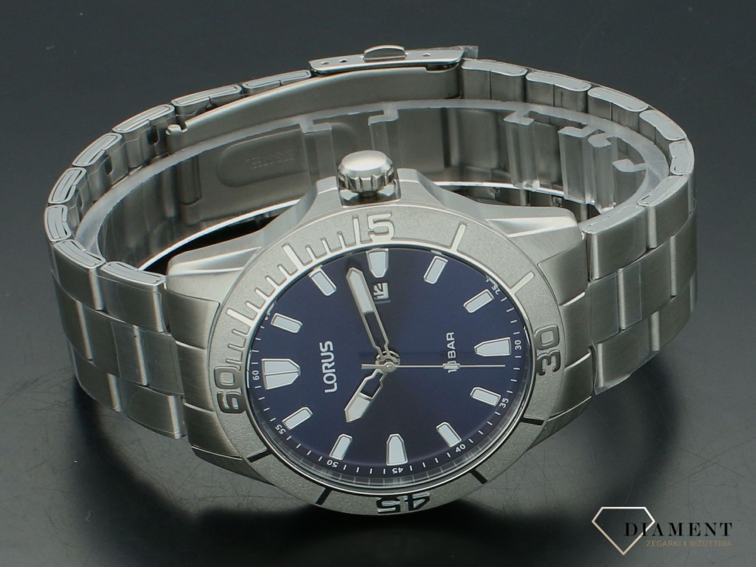 Zegarek męski Lorus Classic na bransolecie RH941QX9. Zegarek męski na bransolecie. Zegarek Lorus z granatową tarczą. Klasyczny zegarek męski Lorus. Zegarek męski idealny na prezent..jpg