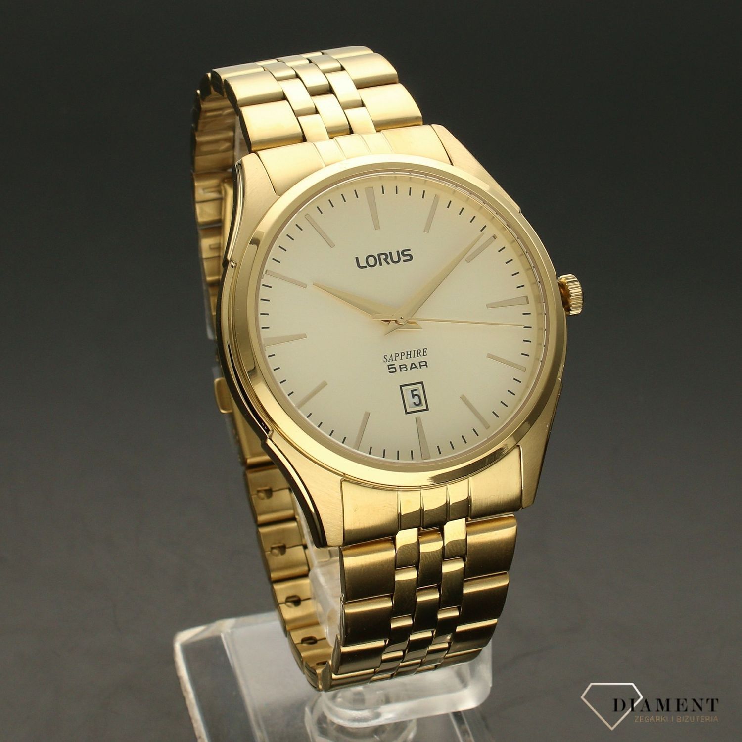 Zegarek męski na złotej bransolecie z szafirowym szkłem LORUS RH942NX9.jpg