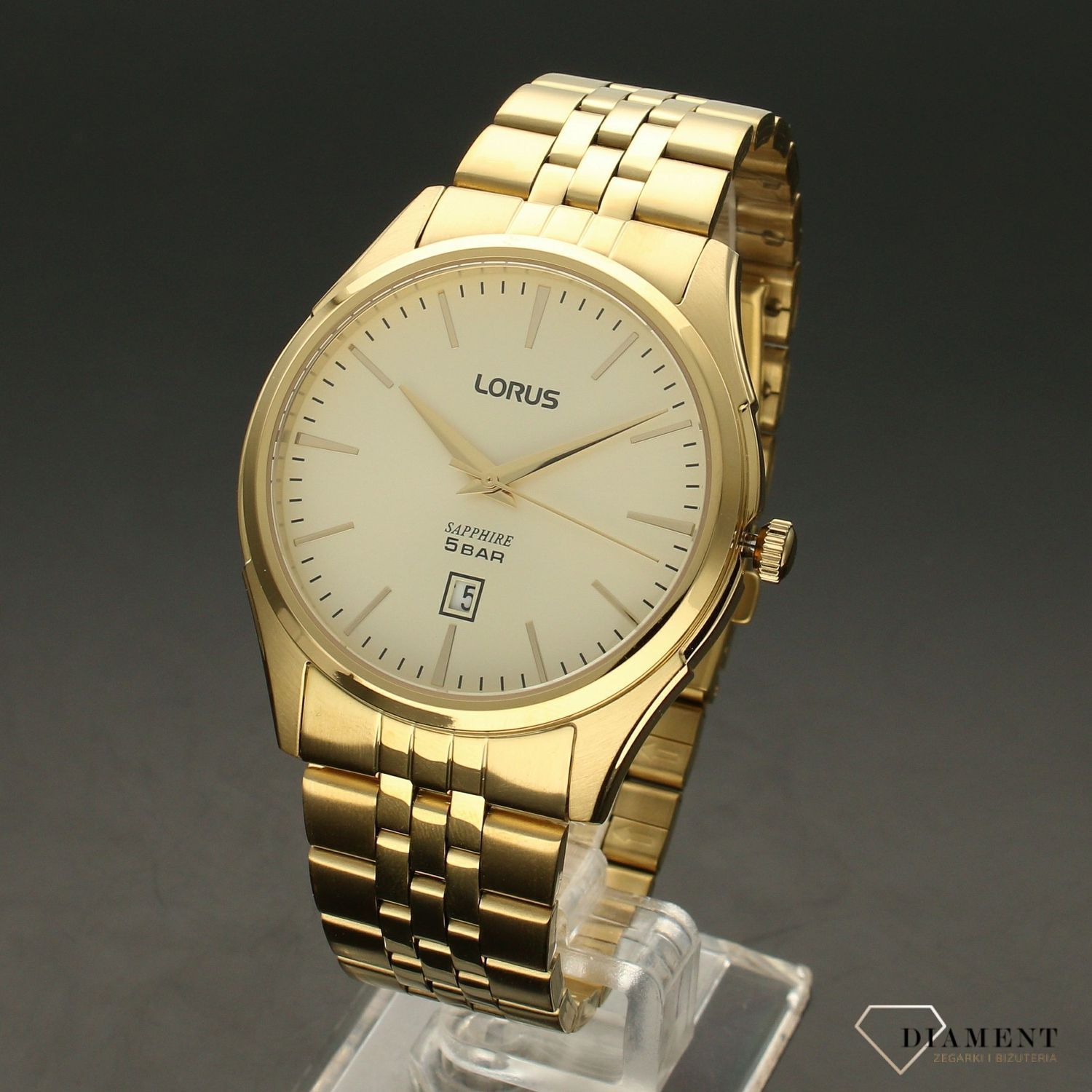 Zegarek męski na złotej bransolecie z szafirowym szkłem LORUS RH942NX9.jpg