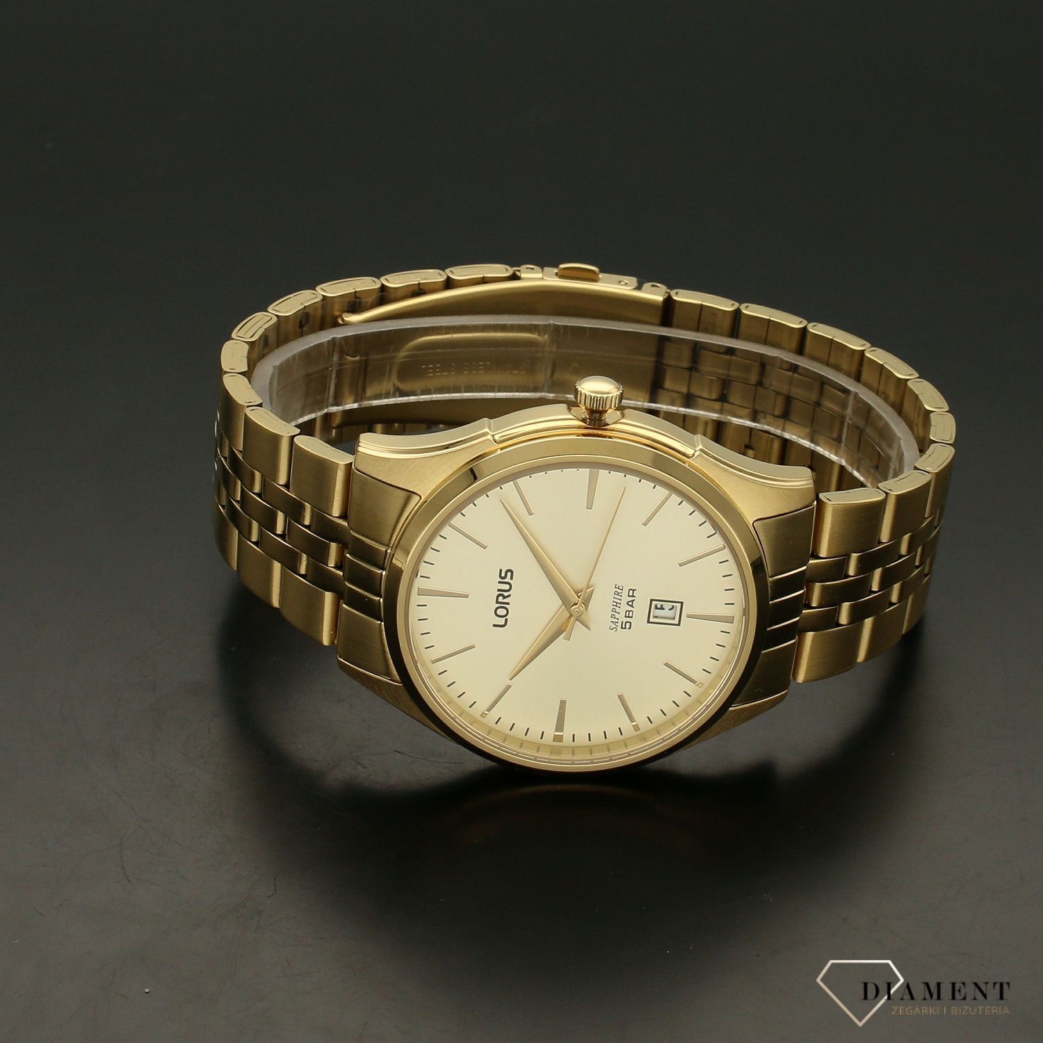 Zegarek męski na złotej bransolecie z szafirowym szkłem LORUS RH942NX9.jpg