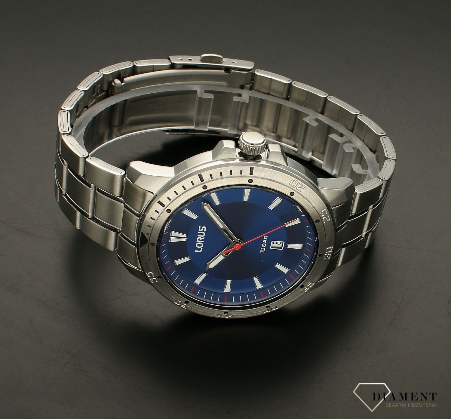 Zegarek męski na bransolecie Lorus Diver RH947MX9.  Zegarek męski na srebrnej bransolecie. Zegarek męski z datownikiem. Zegarek męski kwarcowy z wodoszczelnością 10 BAR. Idealny męski zegarek na prezent. Grawer..jpg