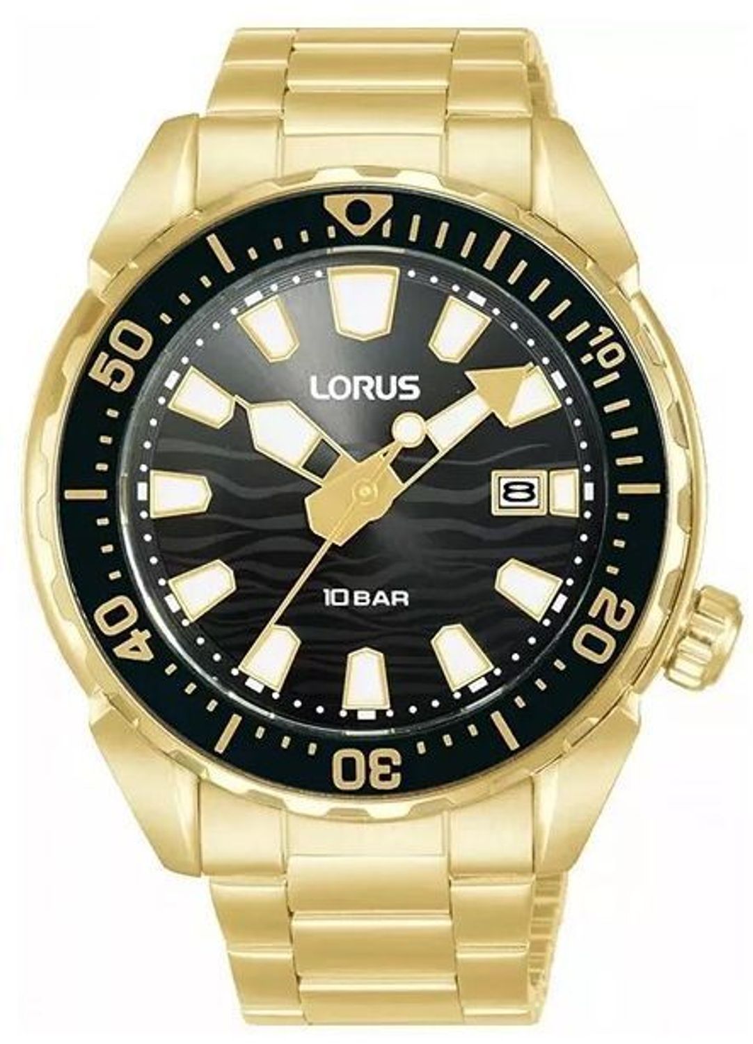 Złoty zegarek męski Lorus RH950RX9 – elegancki design, stal 316L, wodoszczelność 100M.jpg