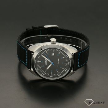 Zegarek męski o klasycznym wyglądzie z czarną tarcza oraz niebieskimi dodatkami. Zegarek damski z paskiem tekstylnym typu NATO. Idealny prezent (4).jpg