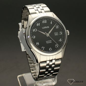 Zegarek męski na bransolecie stalowej Lorus RH955NX9  z czarną tarcza i białymi cyframi.  (1).jpg