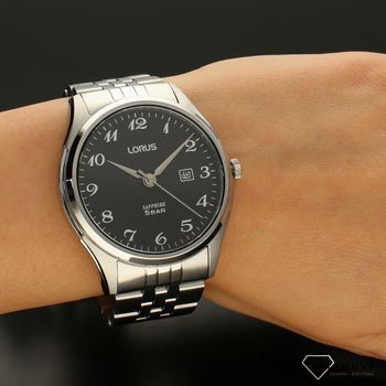 Zegarek męski na bransolecie stalowej Lorus RH955NX9  z czarną tarcza i białymi cyframi.  (5).jpg