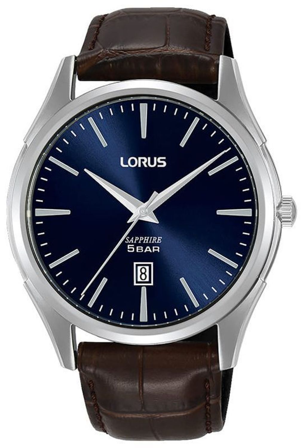 Zegarek męski na brązowym pasku z niebieską tarczą LORUS RH957NX9 (1).jpg