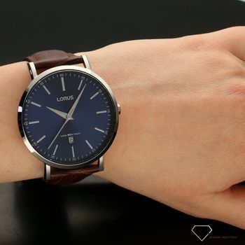 Piękny zegarek męski z niebieską tarczą oraz solidnym, wytrzymałym paskiem skórzanym w kolorze brązowym. Idealny pomysł na prezent dla mężczyzny (1).jpg