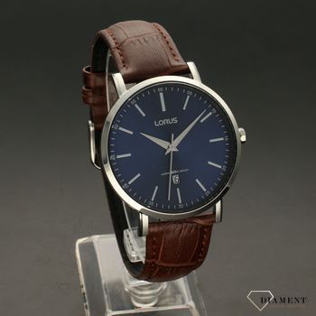 Piękny zegarek męski z niebieską tarczą oraz solidnym, wytrzymałym paskiem skórzanym w kolorze brązowym. Idealny pomysł na prezent dla mężczyzny (2).jpg