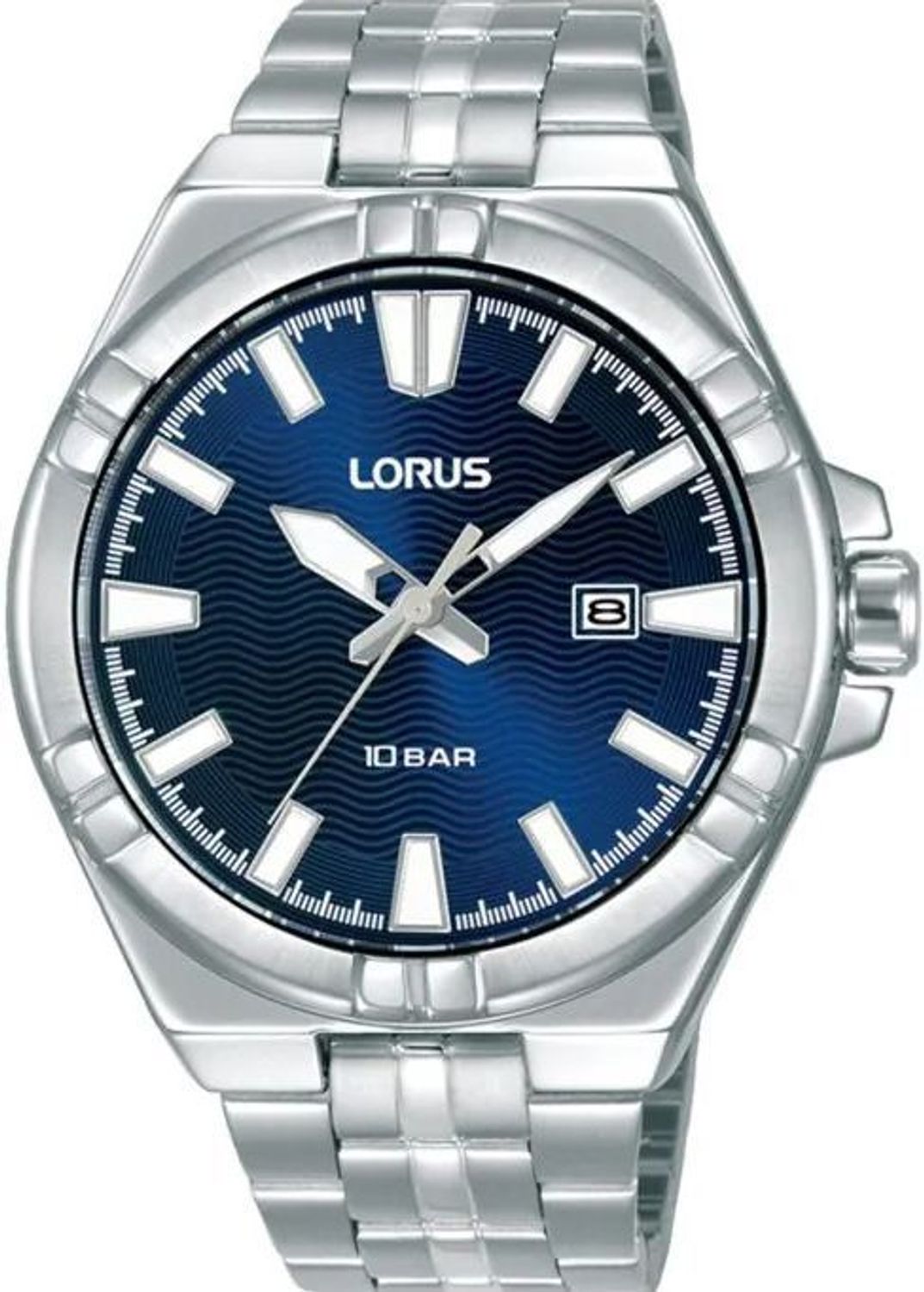 Klasyczny zegarek męski Lorus RH973RX9 z niebieską tarczą, mechanizmem kwarcowym, datownikiem, szkłem mineralnym i wodoszczelnością 100M. Idealny na co dzień i do pracy.1.jpg