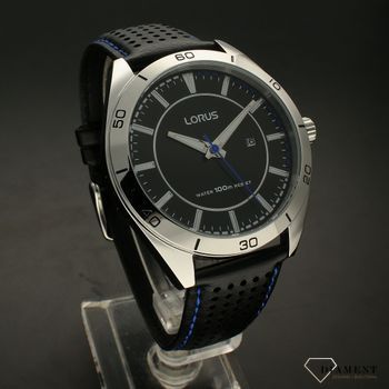 Zegarek męski ⌚️ na sportowym pasku w kolorze czarnym z niebieskimi przeszyciami. Lorus Fashion RH975GX9  (1).jpg