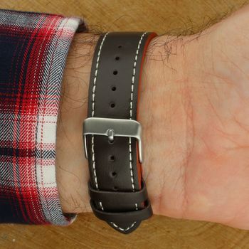 Zegarek męski Lorus RH987RX9 z mechanizmem kwarcowym Seiko, wodoszczelnością 100M, szkłem mineralnym i datownikiem. Beżowa tarcza, luminescencja, brązowy skórzany pasek 20 mm.4.jpg