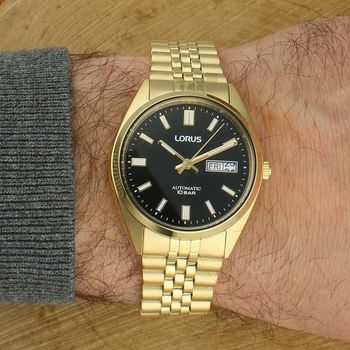 Zegarek męski Lorus RL434CX9 Automatic – złoty, czarna tarcza, stalowa bransoleta, 100M..jpg