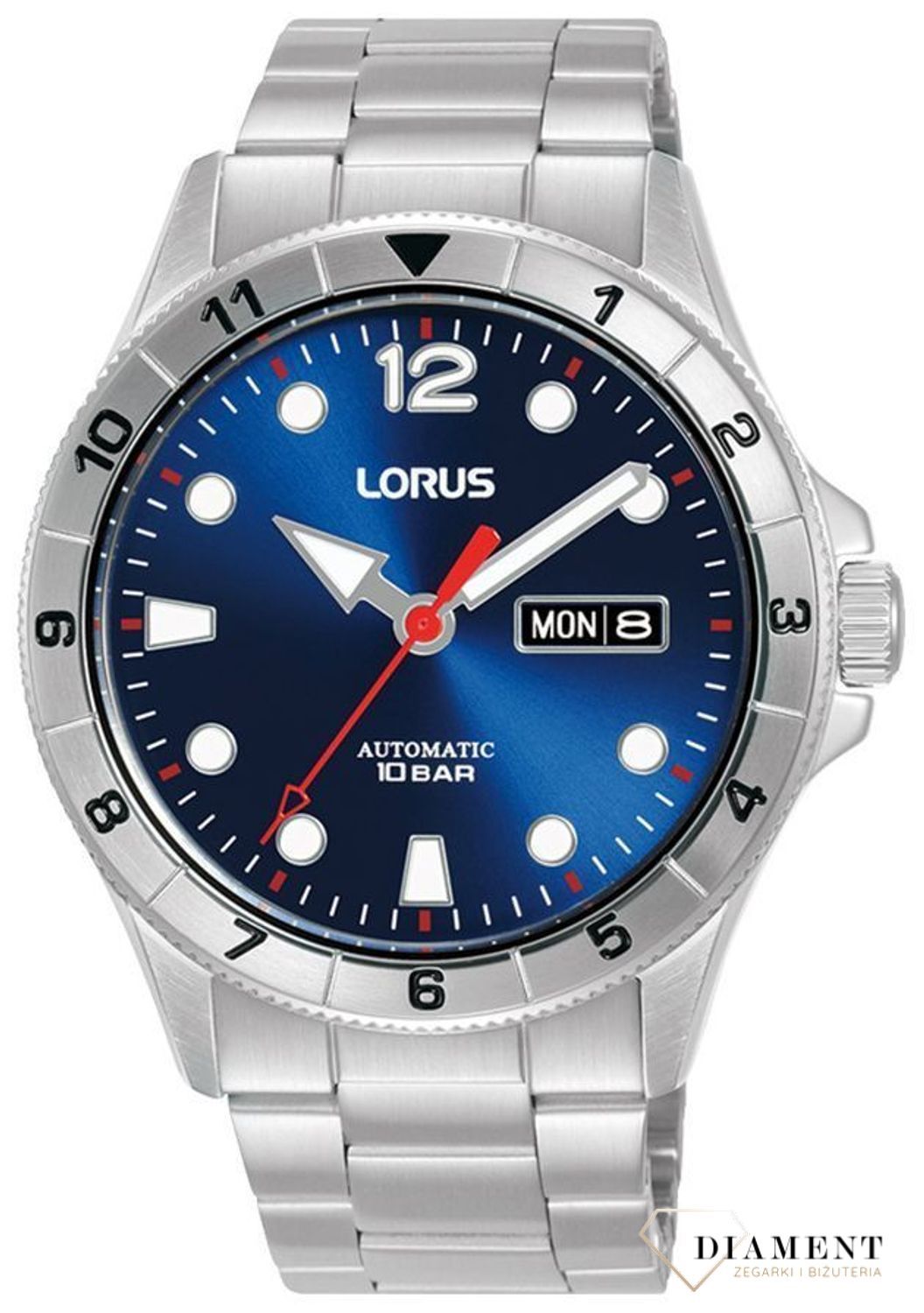 Zegarek męski Lorus Automatic na bransolecie RL461BX9. Zegarek automatyczny srebrny. Zegarek Lorus męski automat. Zegarek na prezent dla mężczyzny . Zegarek z granatową tarczą..jpg