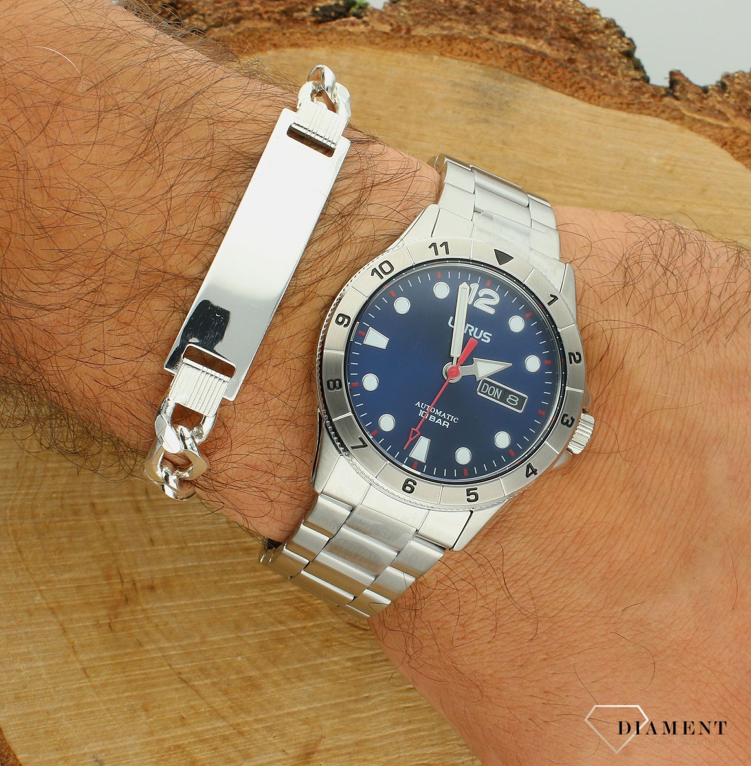 Zegarek męski Lorus Automatic na bransolecie RL461BX9. Zegarek automatyczny srebrny. Zegarek Lorus męski automat. Zegarek na prezent dla mężczyzny . Zegarek z granatową tarczą..jpg