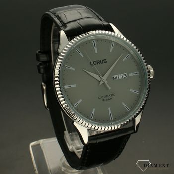 Zegarek męski LORUS Automatyczny Czarny pasek RL477AX9G. Klasyczny zegarek japońskiej marki Lorus z automatycznym mechanizmem. Zegarek męski z szara tarczą i srebrnymi indeksami (3).jpg