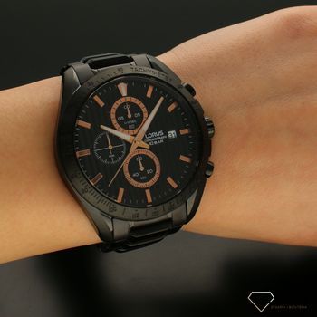 Zegarek męski LORUS na bransolecie 'Czarny Design' RM301HX9.  Mechanizm japoński mieści się w stalowej, wytrzymałej kopercie. Stal pokryta czarna powłoką PVD (2).jpg