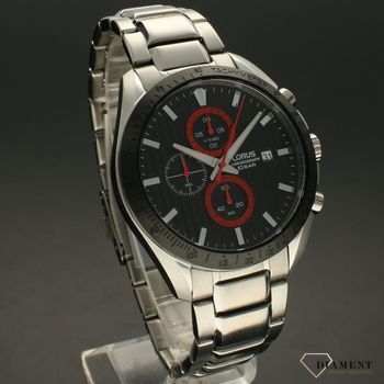 Zegarek Męski Lorus Classic Digital Chronograph RM303HX9. Idealny czasomierz męski ze srebrną bransoletą oraz czarną tarczą z czerwonymi sportowymi akcentami (2).jpg