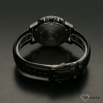 Piękny zegarek męski na solidnym, wytrzymałym skórzanym pasku w kolorze czarnym. Zegarek męski z niebieska tarcza oraz złotymi dodatkami. Idealny prezent (4).jpg