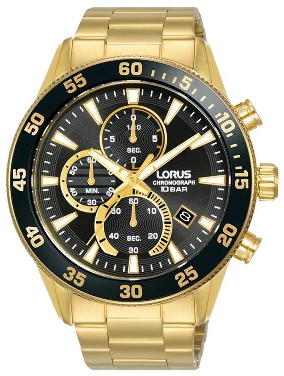 Zegarek męski Lorus na złotej bransolecie RM330JX9. Męski zegarek z chronografem. Zegarek męski Lorus na bransolecie. Zegarek męski idealny na prezent. Zegarek Lorus w złotym kolorze..jpg