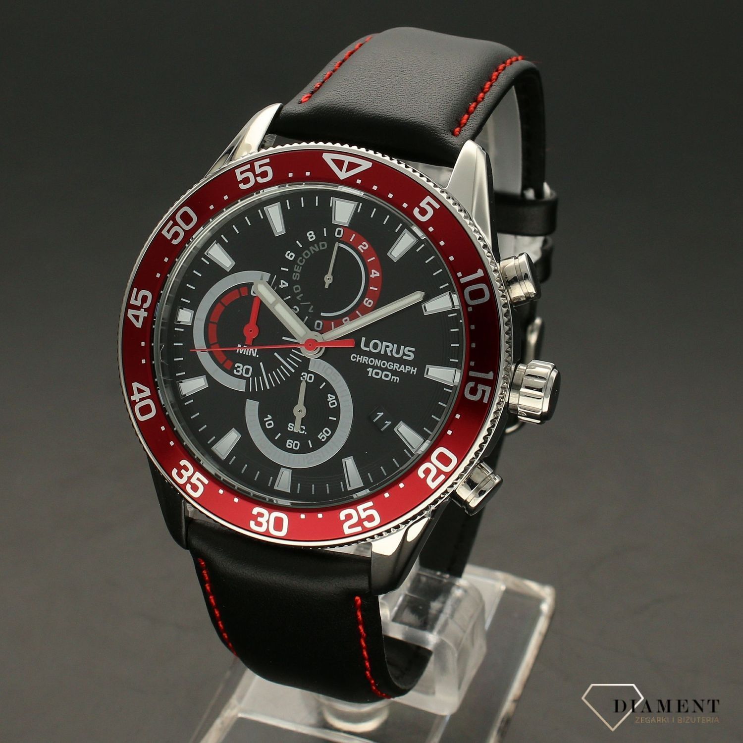 Zegarek męski na sportowym pasku z czerwona nitką Lorus RM345FX9.webp