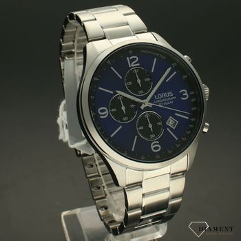 Zegarek męski LORUS Chronograph RM345HX9. Zegarek wyposażony w mechanizm kwarcowy zasilany za pomocą baterii. Zegarek męski w srebrnej kolorystyce z piękną niebieską tarczą (2).jpg