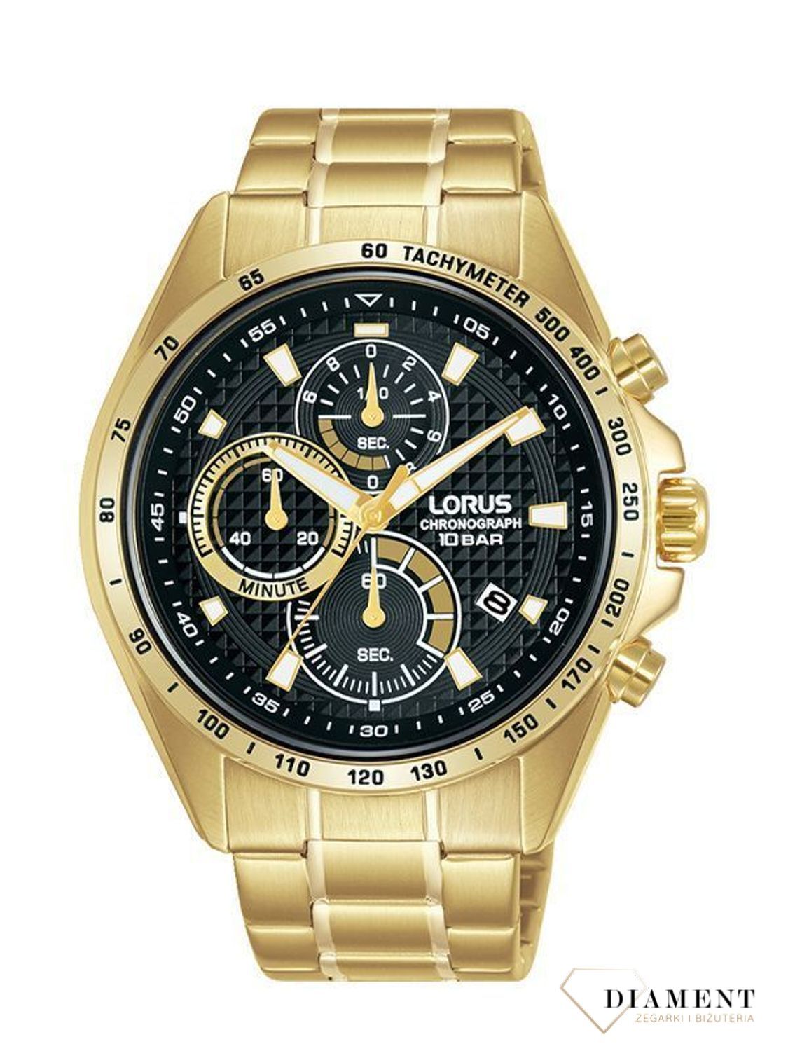 Zegarek męski Lorus na złotej bransolecie RM358HX9. Zegarek lorus dla mężczyzny. Złoty zegarek dla mężczyzny. Pomysł na prezent. Męskie zegarki w dobrej cenie. Darmowa dostawa. Zegarek z chronografem..jpg
