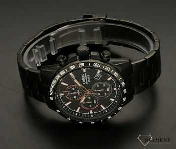 Zegarek męski Lorus Chronograph RM399HX9. Zegarek męski na bransolecie w czarnym kolorze. Zegarek męski z chronografem. Zegarek męski wzbogacony stoperem. Zegarek męski kwarcowy z wodoszczelnością 10 BAR. Idealny męski zegar (5).jpg