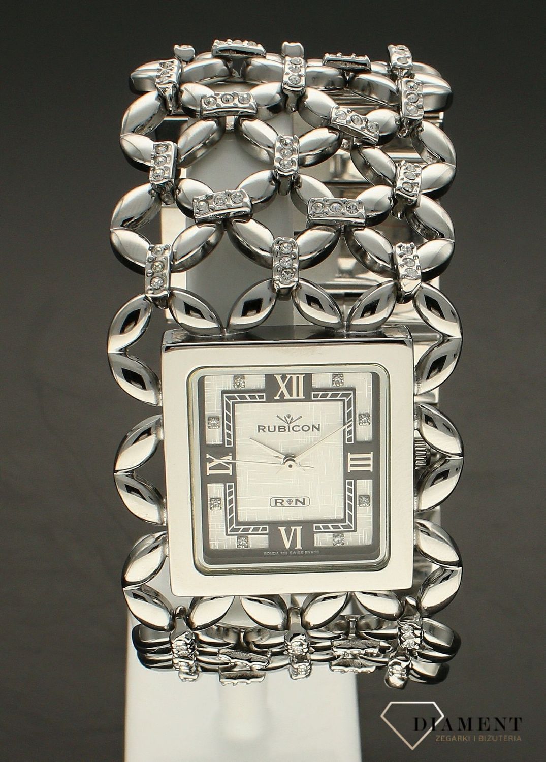 Zegarek damski Rubicon na szerokiej bransolecie zdobiony cyrkoniami RN10B14 (3).jpg