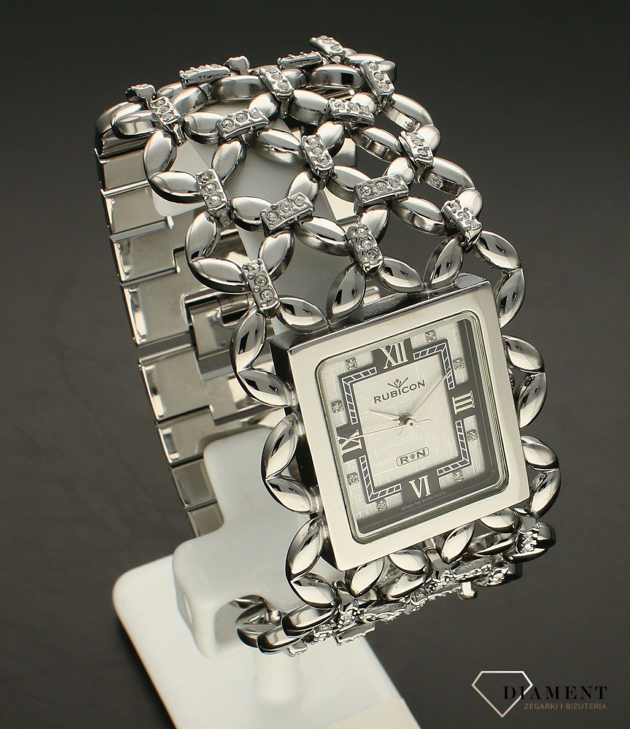 Zegarek damski Rubicon na szerokiej bransolecie zdobiony cyrkoniami RN10B14 (3).jpg