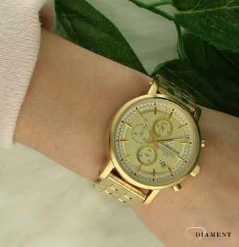 Zegarek damski Rubicon w złotym kolorze chronograf RNBD02GISX03AX (3).jpg