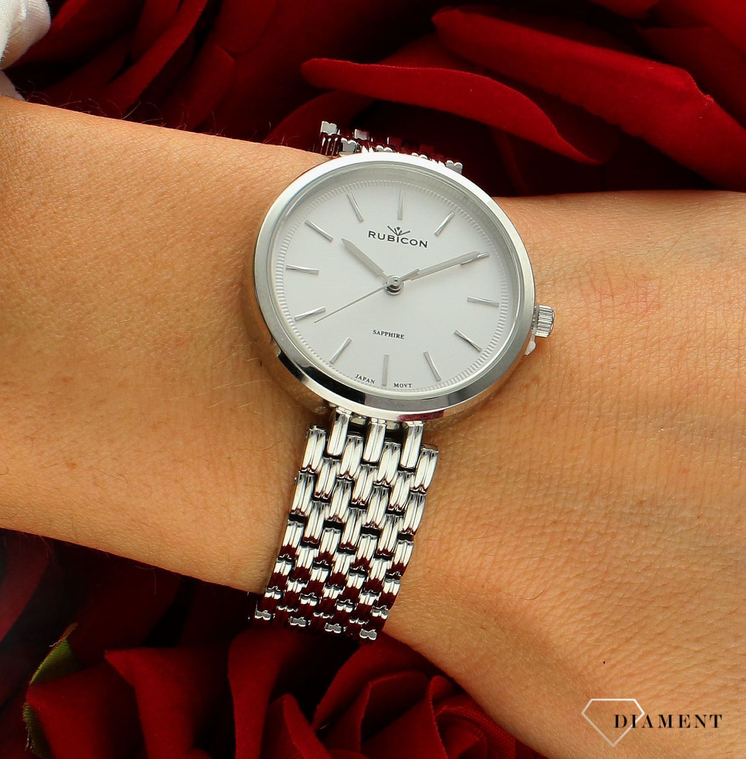Zegarek damski Rubicon z szafirowym szkłem RNBE33SISX03BX. Damski zegarek na bransolecie. Zegarek damski z szafirowym szkłem. Zegarek damski biżuteryjny. Zegarek damski Rubicon na bransolecie idealny na prezent..jpg