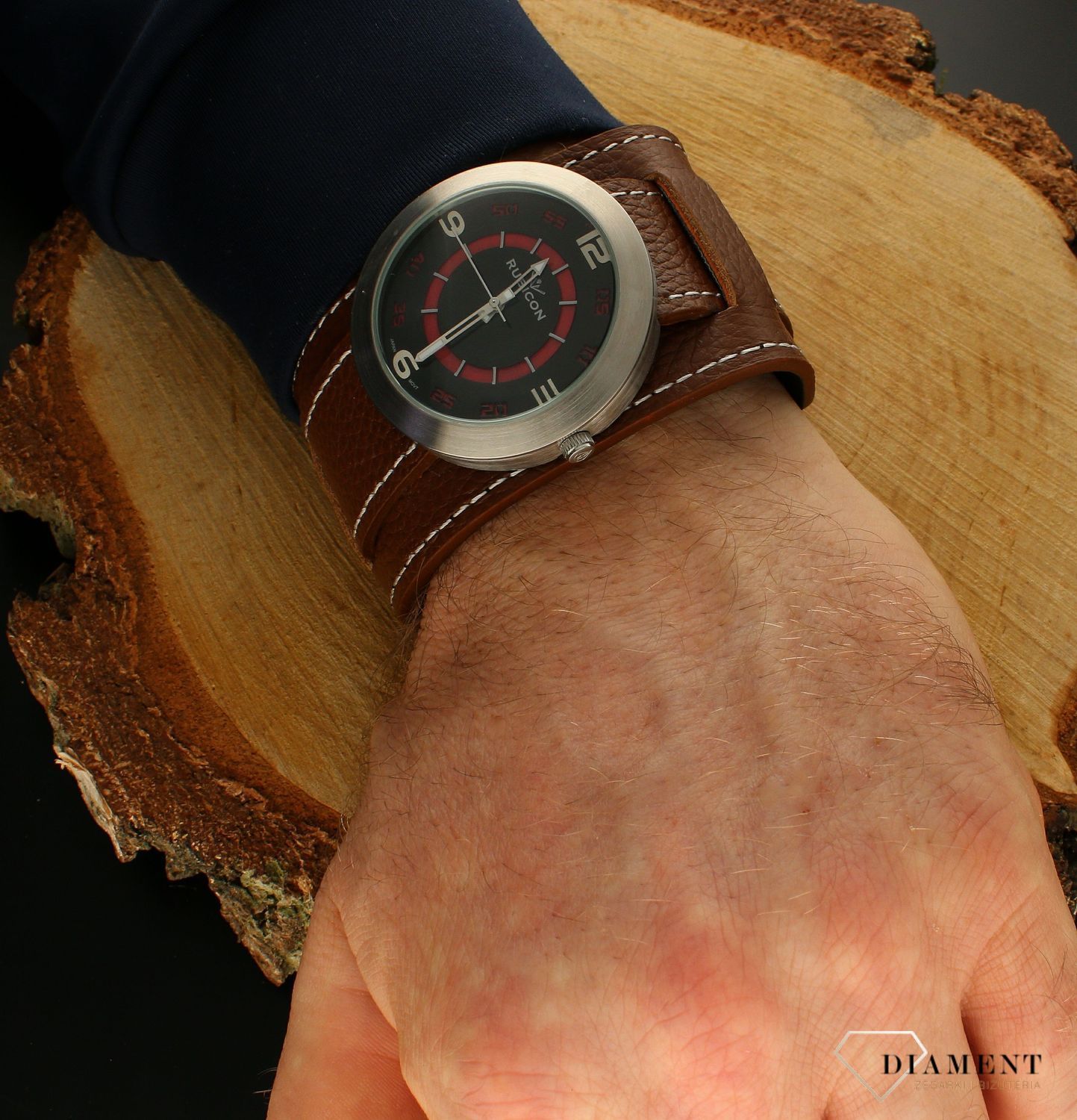 Zegarek męski na skórzanym szerokim pasku Rubicon brąz RNCC89 (3).jpg