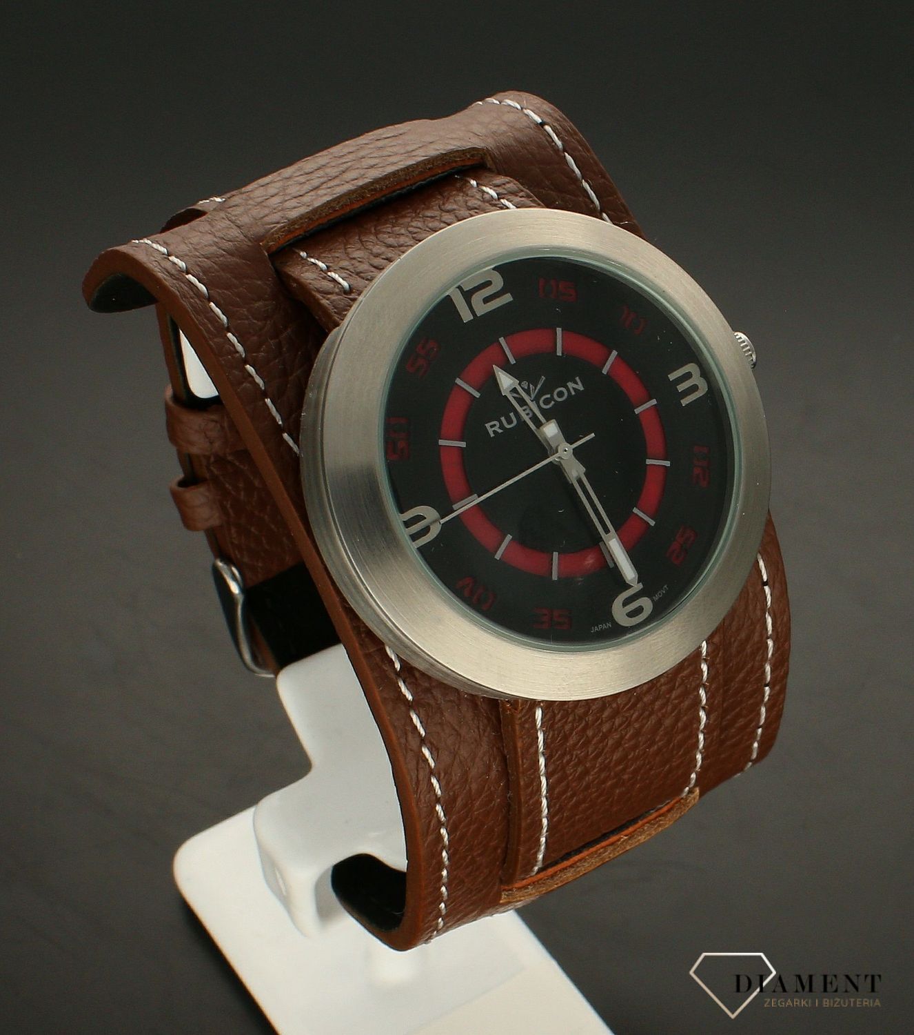 Zegarek męski na skórzanym szerokim pasku Rubicon brąz RNCC89 (3).jpg