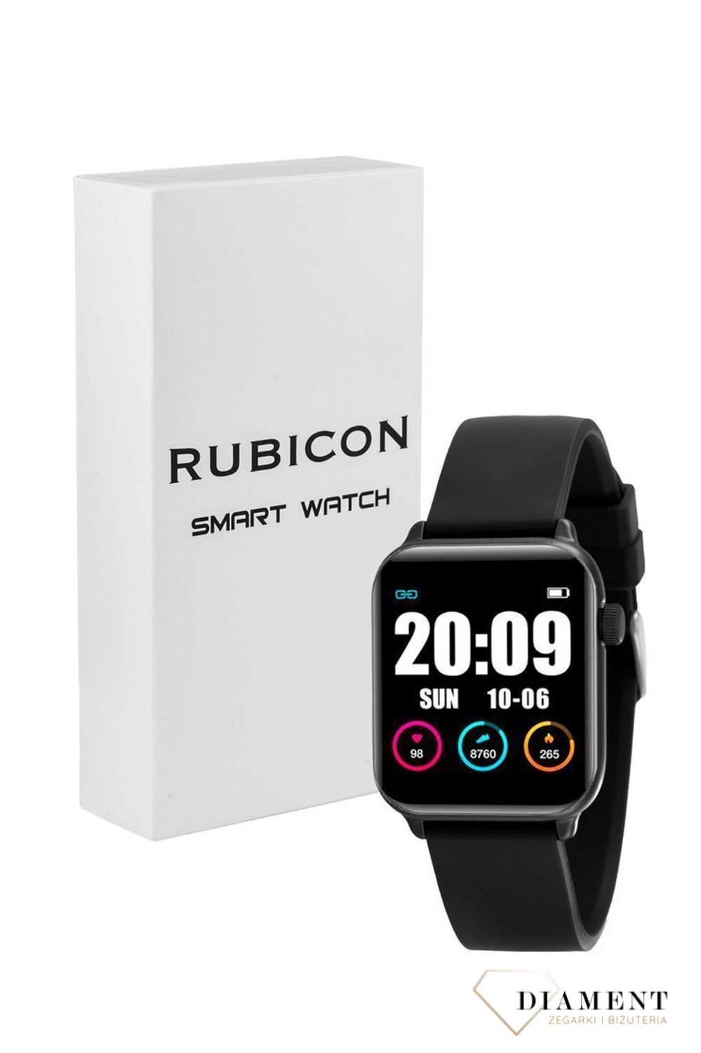 Smartwatch męski Rubicon 'Czarny prostokątny Smartwatch'⌚✓ Bluetooth ✓ licznik kroków ✓ zdrowy styl życia✓ Autoryzowany sklep ✓ zegarek sportowy🏃‍♀️✓ zegarek .jpg