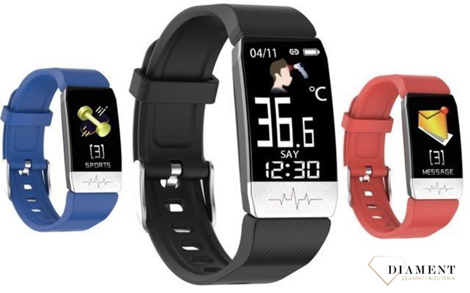 Smartwatch Rubicon cyfrowy termometr czarny RNCE60. Smartwatch posiada 2 paski w zestawie. ⌚✓ Bluetooth ✓v (1).jpg