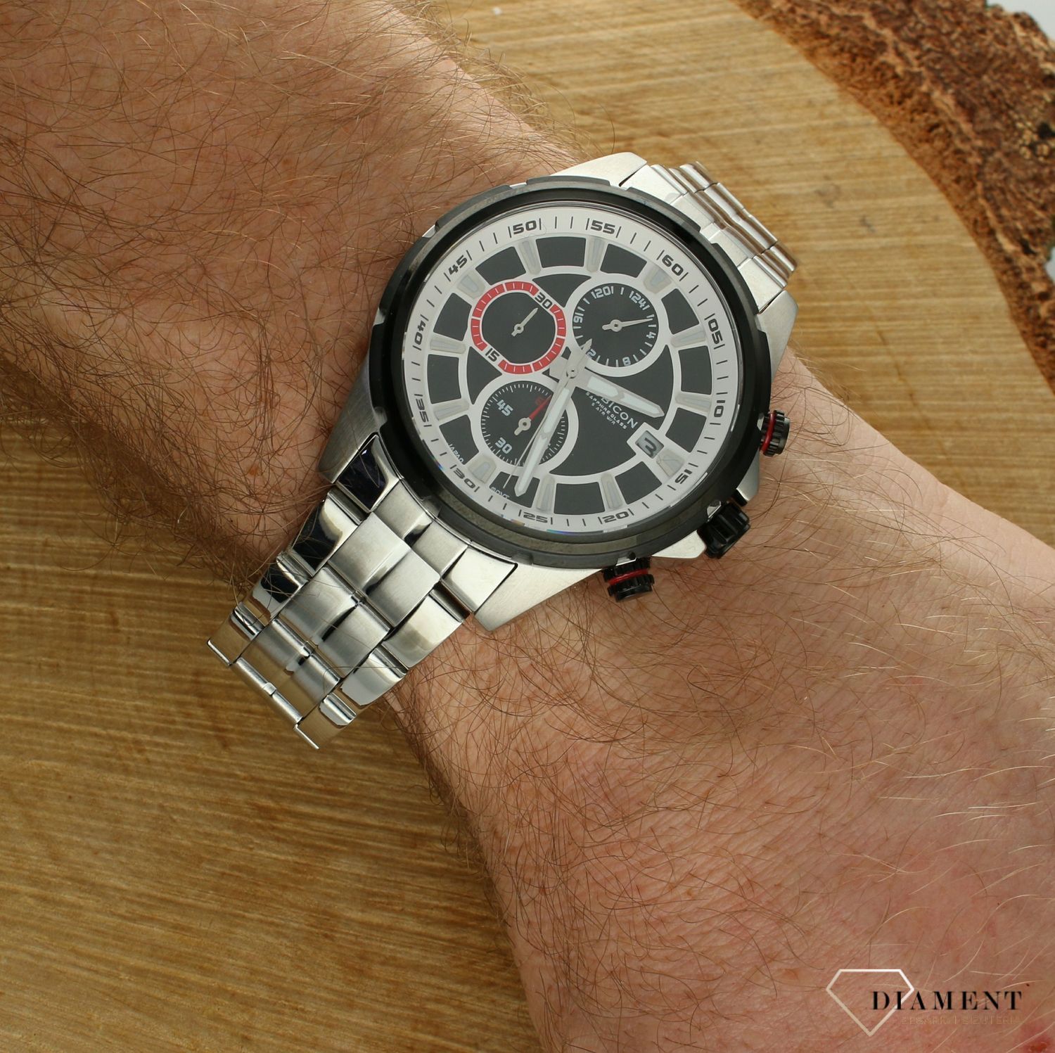 Zegarek męski Rubicon z szafirowym szkłem RNDE09TIBW05AX. Męski zegarek Rubicon na bransolecie. Męski zegarek Rubicon z szafirowym szkłem. Zegarek stalowy z szafirowym szkłem. Zegarek męski idealny na prezent..jpg