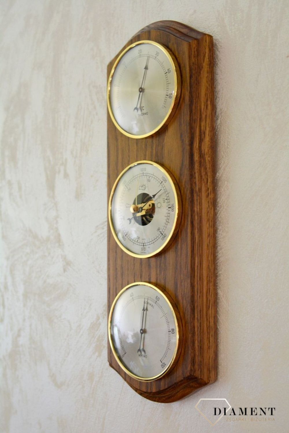 Drewniana stacja pogody Barometr Termometr Higrometr kolor dąb ROBERT2-01. Barometry sprężynowe (próżniowe) (1).JPG