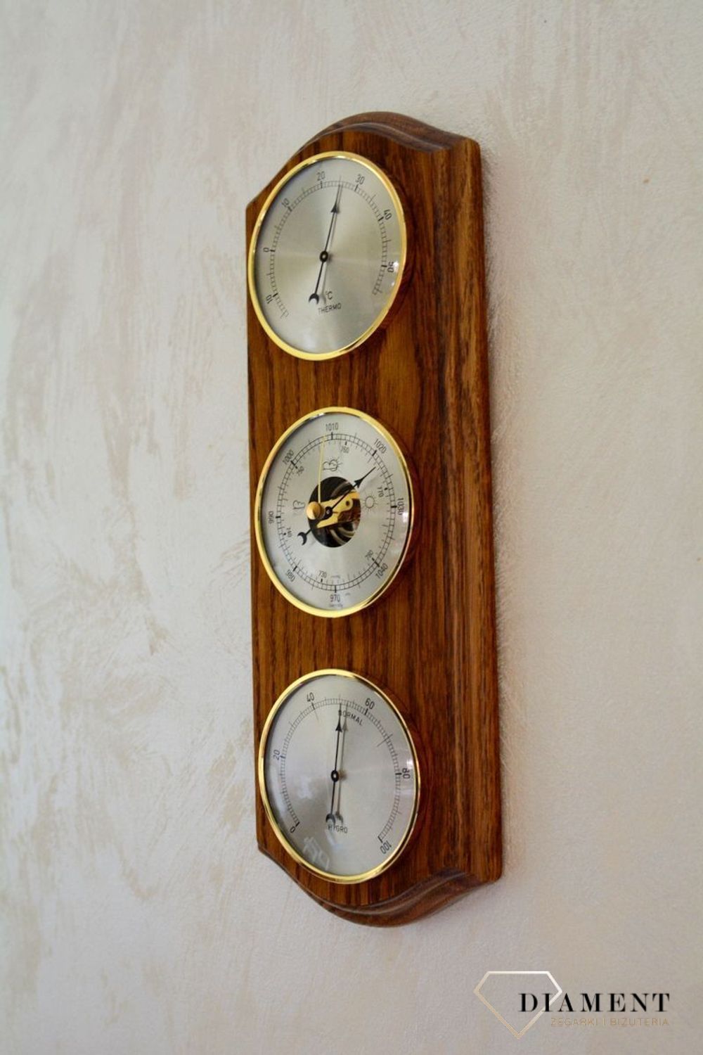 Drewniana stacja pogody Barometr Termometr Higrometr kolor dąb ROBERT2-01. Barometry sprężynowe (próżniowe) (1).JPG