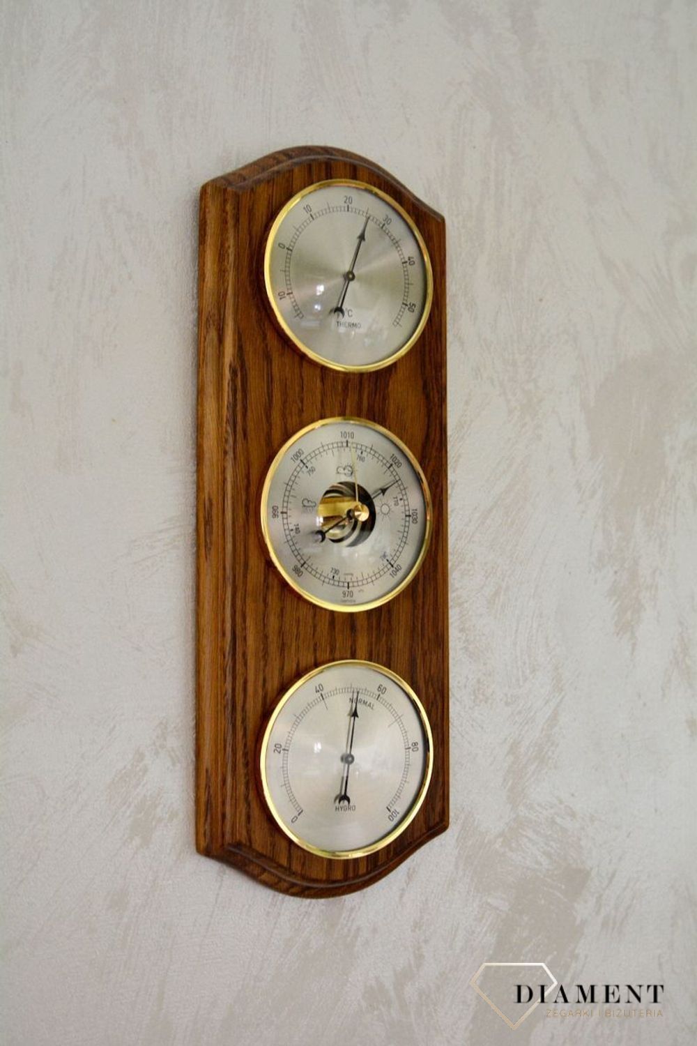 Drewniana stacja pogody Barometr Termometr Higrometr kolor dąb ROBERT2-01. Barometry sprężynowe (próżniowe) (1).JPG