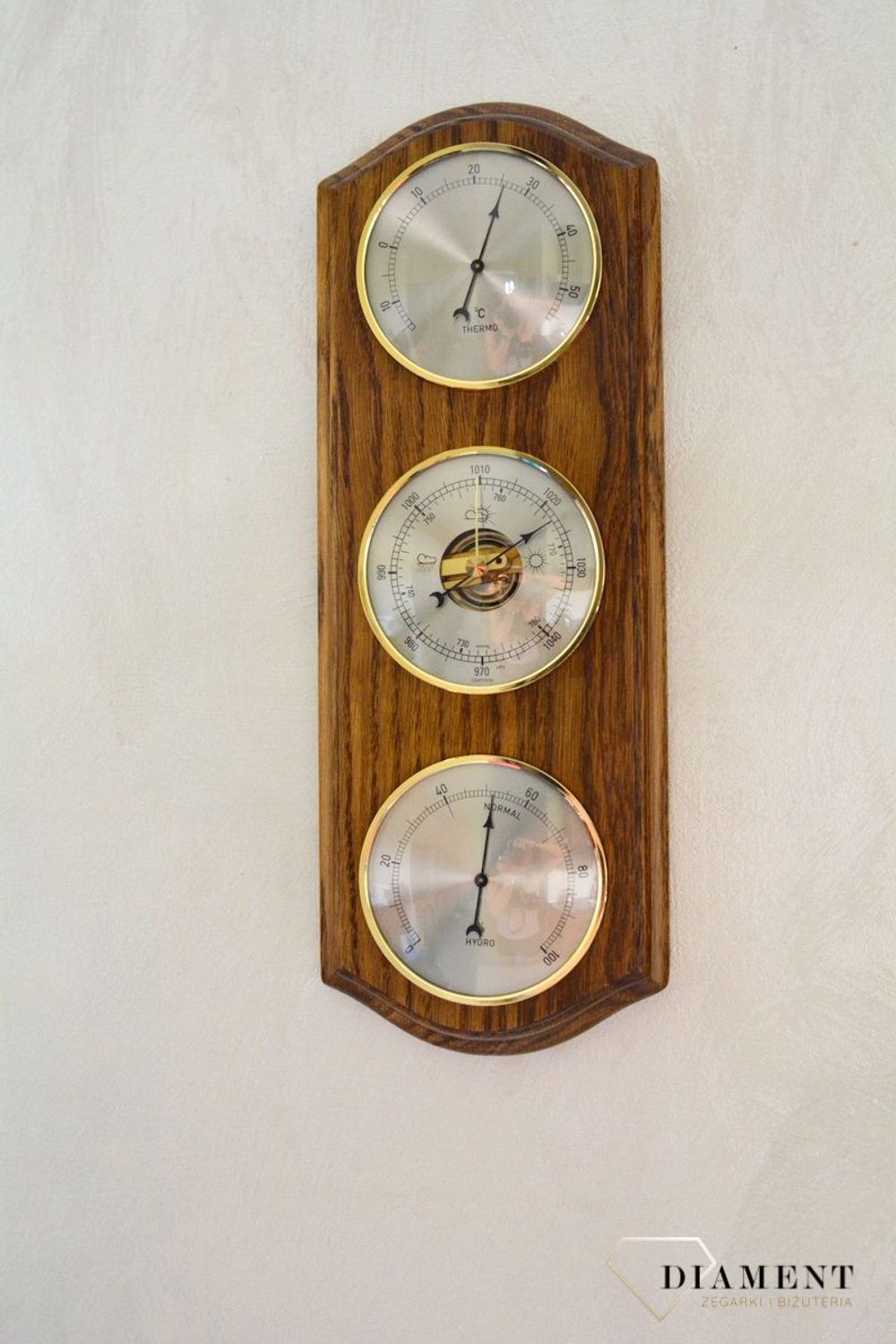 Drewniana stacja pogody Barometr Termometr Higrometr kolor dąb ROBERT2-01. Barometry sprężynowe (próżniowe) (1).JPG